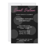 Black Polka Dots Sweet 16 Birthday Announcements