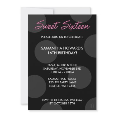 Black Polka Dots Sweet 16 Birthday Announcements by augustafternoon