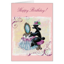 Black Poodle Boudoir Retro Art Birthday Card