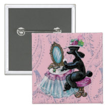 Black Poodle Boudoir  Retro Art Button Pin