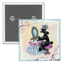 Black Poodle Boudoir Retro Art Button PIn
