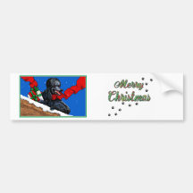 Black Poodle Christmas Art Bumper Stickers