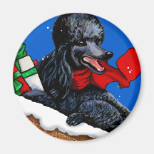 Black Poodle Christmas Art Magnet