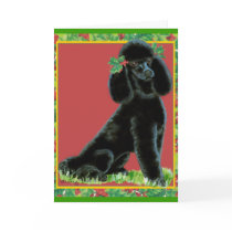 Black Poodle Christmas & Holiday Cards with Holly
