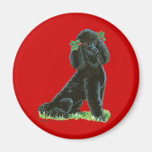 Black Poodle Christmas Holly Art Gifts & Cards Refrigerator Magnet