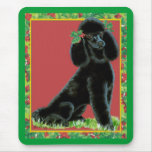 Black Poodle Christmas Holly Art Gifts & Cards Mouse Pads