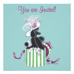 Black Poodle Hatbox Retro Art Invitation Invite
