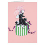 Black Poodle Hatbox Retro Art Print Card