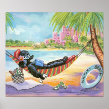 Black Poodle Hawaii Poster Print