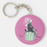Black Poodle in Hatbox Vintage Style Keychain
