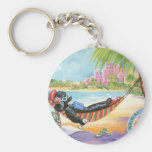 Black Poodle in Hawaii Beach Scene Key Chain