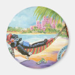 Black Poodle in Hawaii Beach Scene Refrigerator Magnet