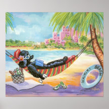 Black Poodle in Hawaii Poster Print