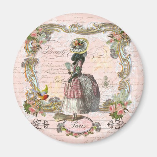 Black Poodle Marie Antoinette Pink Roses Fridge Magnet