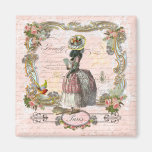 Black Poodle Marie Antoinette Pink Roses Fridge Magnet