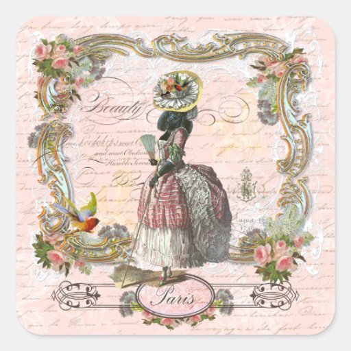 Black Poodle Marie Antoinette Pink Roses Square Sticker