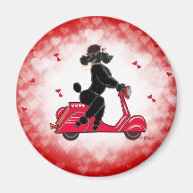 Black Poodle on a  Red Hearts Fridge Magnets