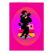 Black Poodle on Phone Retro Design Greeting Cards
