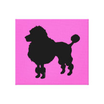 Black poodle silhouette stretched canvas print