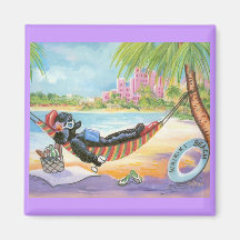 Black Poodle Vacation in Hawaii Fridge Magnets