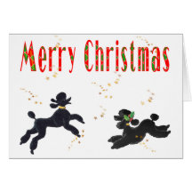 Black Poodles Playing Merry Christmas Art Cards