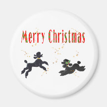 Black Poodles Playing Merry Christmas Art Magnet