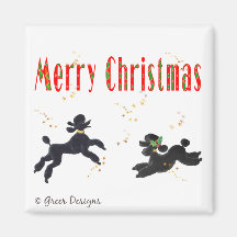 Black Poodles Playing Merry Christmas Art Magnet