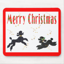 Black Poodles Playing Merry Christmas Art Mousepad