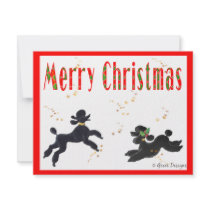 Black Poodles Playing Merry Christmas Invitation