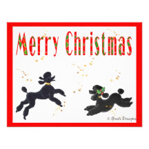 Black Poodles Playing Merry Christmas Invitation