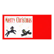 Black Poodles Playing Merry Christmas Photo Card