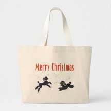 Black Poodles Playing Merry Christmas Tote Bag
