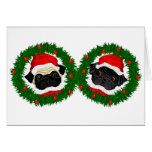 Black Pug, Fawn Pug Santas Greeting Cards