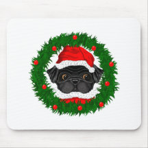 Black Pug Santa Mousepad