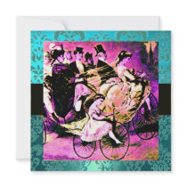 BLACK PURPLE BLUE BICYCLE WEDDING DAMASK MONOGRAM INVITE