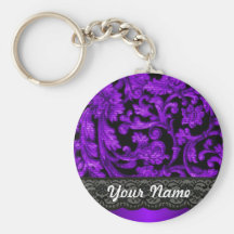 Black & purple damask keychain