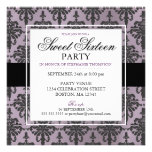 Black Purple Damask Sweet 16 Party Invitations