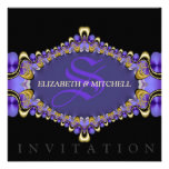 Black Purple Lace Monogram Wedding Invitation
