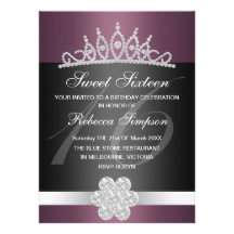 Black & Purple Sparkle Tiara Birthday Invitation