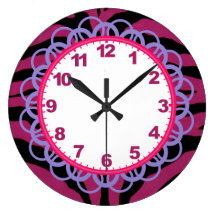 Black & Purple Zebra Stripe Clock with Numbers