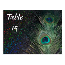 Black Rainbow Peacock Wedding Table Numbers Postcards