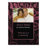 Black & Raspberry Damask Photo Invitation