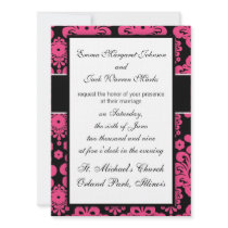 black raspberry red pink mod damask design invites