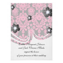 black raspberry red pink mod damask personalized announcement
