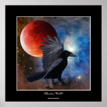 BLACK RAVEN & ECLIPSING MOON  Fantasy Art Poster