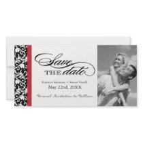 Black, Red and White Damask  Save The Date Photo Card