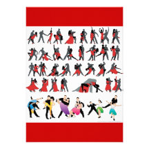 BLACK RED BALLROOM COLORFUL DANCERS DANCE DIGITAL PERSONALIZED ANNOUNCEMENT