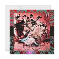 BLACK RED BLUE BICYCLE WEDDING DAMASK MONOGRAM ANNOUNCEMENT