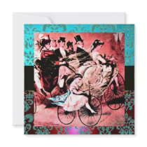 BLACK RED BLUE BICYCLE WEDDING DAMASK MONOGRAM CUSTOM INVITES