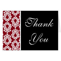 Black & Red Damask Elegant Thank you Cards